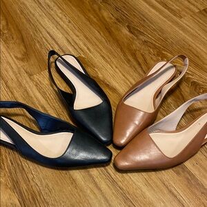 BR Black and Brown Leather Slingback Flats 7.5